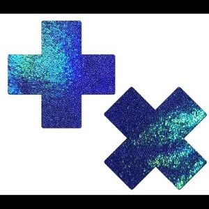 Pastease Shiny Blue Cross Nipple Pasties